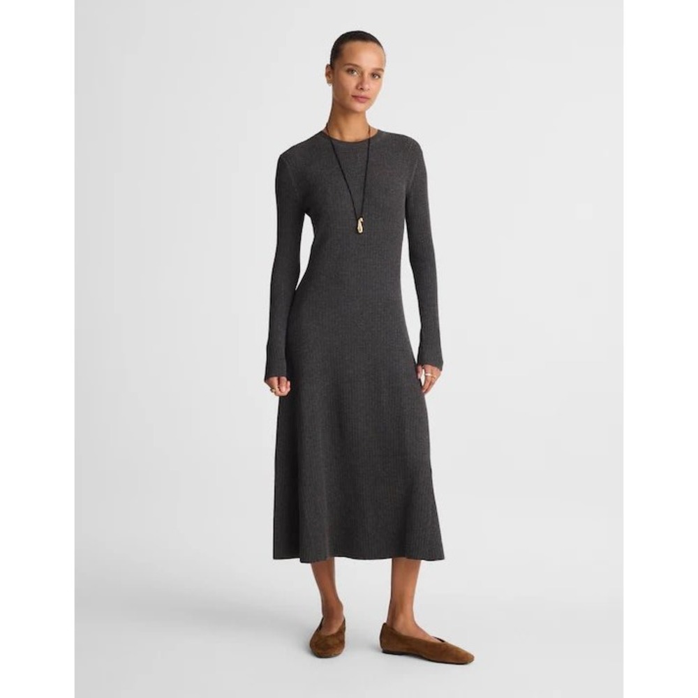 Madewell The Signature Knit Crewneck Midi Dress grey NWT large
